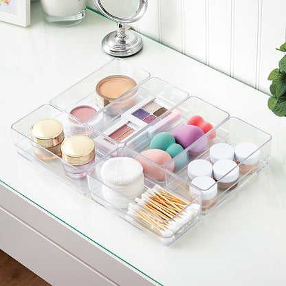 STORi SimpleSort 6-Piece Stackable Clear Drawer Organizer Set | 6" x 3" x 2" Rectangle Trays | Small Makeup Vanity Storage Bi