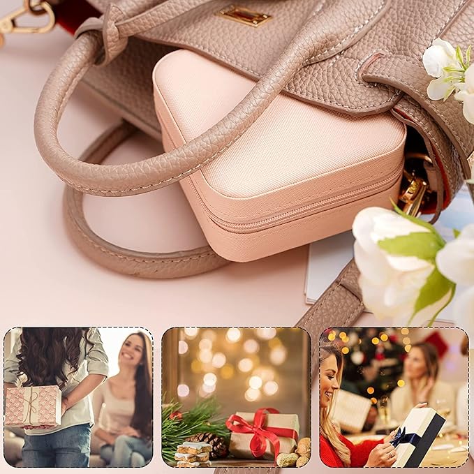Neveika 2pcs Portable Travel Mini Jewelry Box Leather Jewellery Ring Organizer Case Storage Gift Box Girls Women (pink).