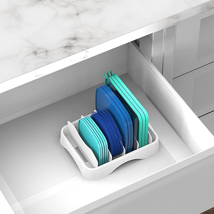 Simple Houseware Food Container Lid Organizer, Adjustable Dividers Lids Storage, 10''x8'', White