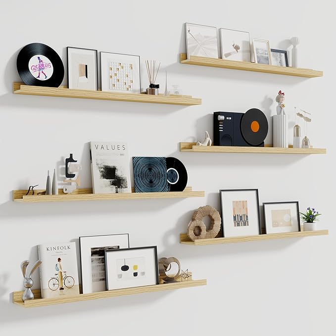 Fun Memories Picture Ledge Shelf, 48 Inch Long Floating Shelves Set of 6, Picture Shelf for Wall with Lip, Large Nursery Book