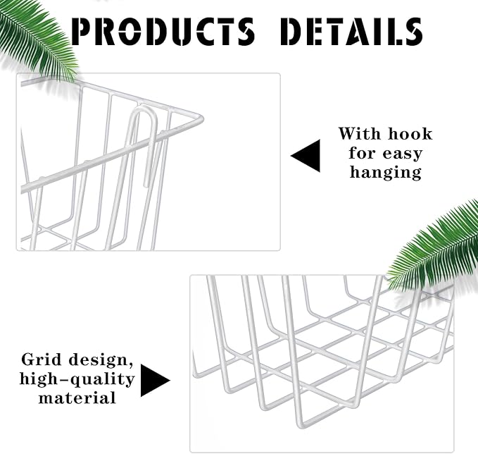 Fumete 9 Pcs Wall Grid Hanging Basket Shelf Hooks Set Includes 3 Basket 3 Wire Straight Shelf and 3 Hooks for Storage Display