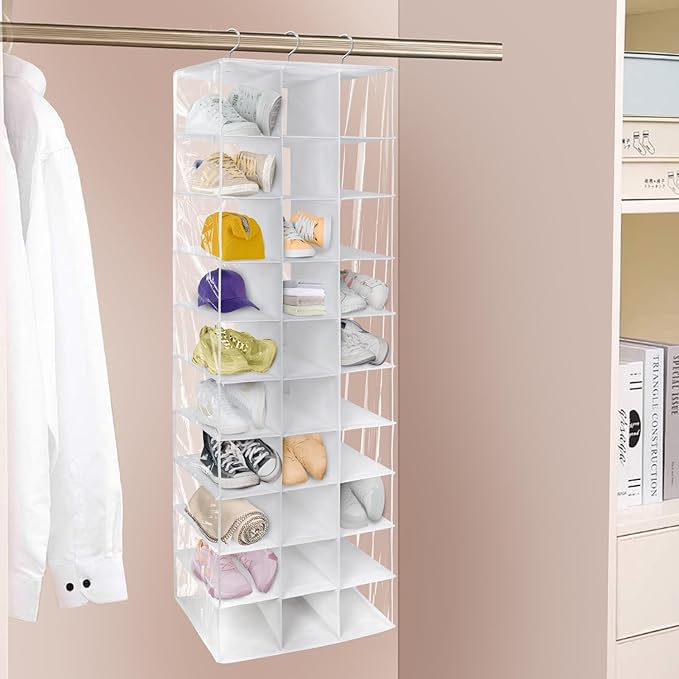 coastal rose Hanging Shoe Closet Organizer, 30 Sections Hanging Closet Organizers and Storage Shelves with 6 Mesh Pockets, Sp