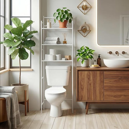 Home Zone Living Over the Toilet Bathroom Storage Organizer with 3 Tiers of Shelving Rack Space