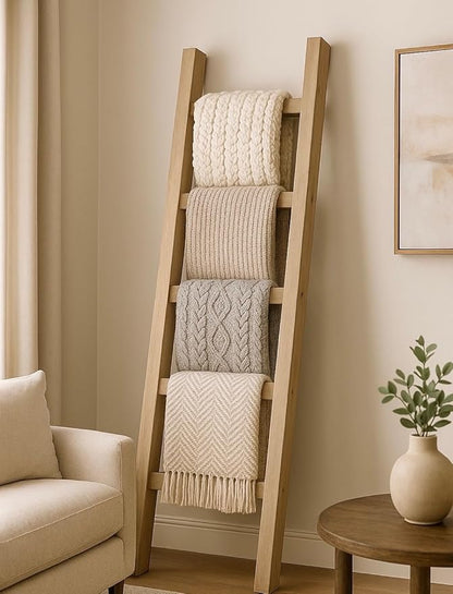 Rustic Blanket Ladder, 4 Feet Tall, 5 feet Tall, 6 feet Tall, Solid Wood, Multiple Stain Options (36 Inch Tall)