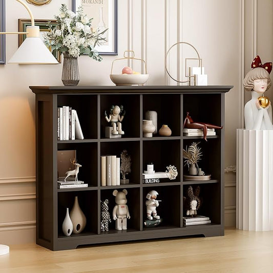 OSCHF Cube Storage Bookcase with Base - Wooden 3 Tiers Floor Standing Open Shelf Cabinet for Home and Office, 12-Cube Lattice