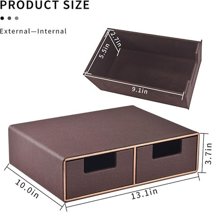 Stackable Organizer Drawer and Leather Desk Organizer with Drawers－Mini Desktop Drawer Organizer Stackable－Multifunctional Ta