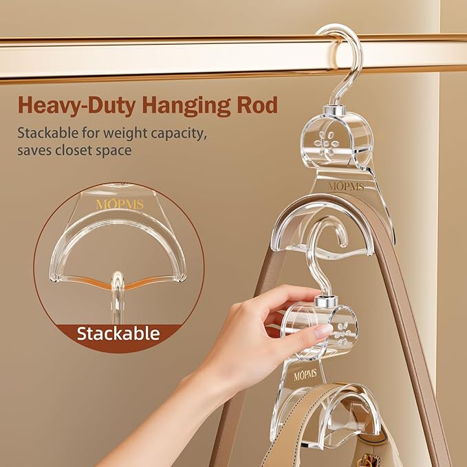 3 Pieces Clear Purse Hanger Closet, Luxury Crystal Bag Hangers Hooks with 360-Degree Rotation, Durable Handbag Backpack Purse