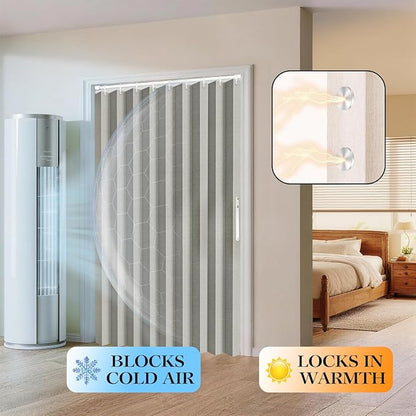 Jilron 100% Blackout Fabric Folding Door Curtain with Magnetic Closure - Accordion Style for Sliding Doors, Closets,Wardrobe 