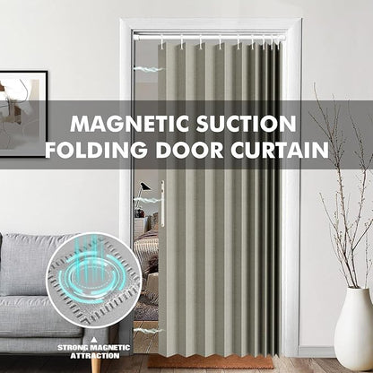 Jilron 100% Blackout Fabric Folding Door Curtain with Magnetic Closure - Accordion Style for Sliding Doors, Closets,Wardrobe 