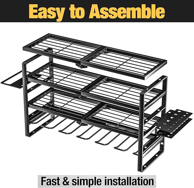 YYR 4 Layer Power Tool Organizer Wall Mount, Cordless Drill Hanger Storage Rack, Battery Tools Holder with Charging Station S