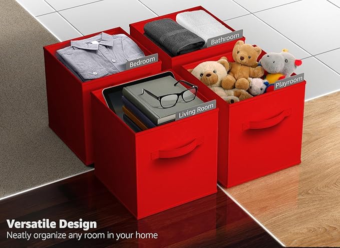 Sorbus 13 Inch Storage Bins - Sturdy Collapsible Fabric Storage Cubes with Handle - 8 Foldable Baskets for Organizing Clothes