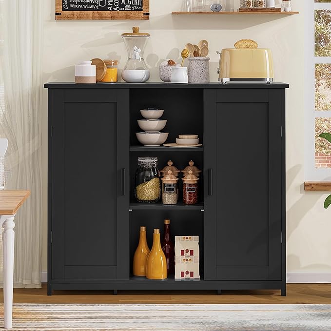 Iwell Storage Cabinet with 2 Doors and 4 Storage Shelves, Bathroom Cabinet, Cupboard for Living Room, Home Office, Entryway, 