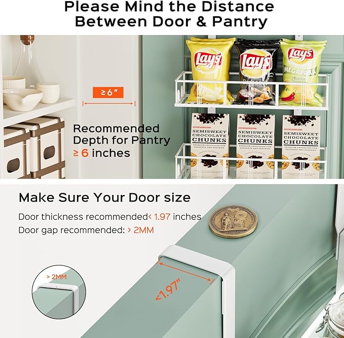 Bunoxea White 8-Tier Over The Door Pantry Organizer, Pantry Organization And Storage, Metal Hanging Spice Rack Shelves Door, 