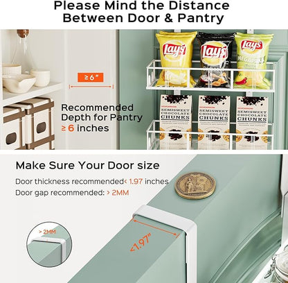 Bunoxea White 8-Tier Over The Door Pantry Organizer, Pantry Organization And Storage, Metal Hanging Spice Rack Shelves Door, 
