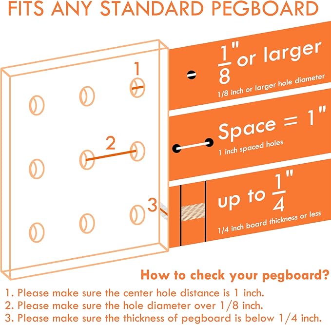 G.CORE Pegboard Shelf Hooks, 10-Pack 8" Silver Peg Board Brackets, 1/4" Peg Board Organizer Accessories, Peg Hooks Assortment