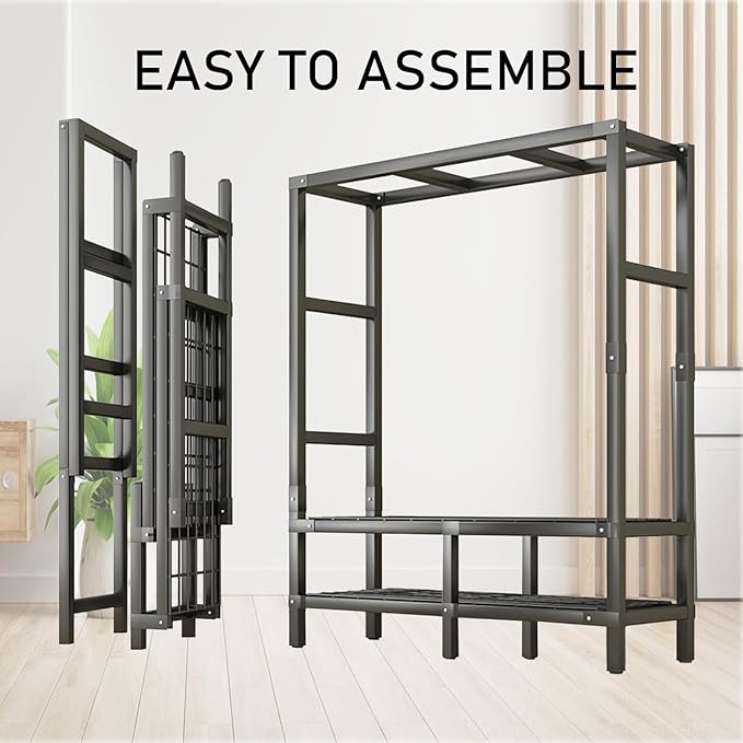 Foldable Portable Wardrobe On Wheels, Freestanding Garment Rack, with Magnetic Door 2000lbs, Heavy Duty Clothes Rack, for Bed