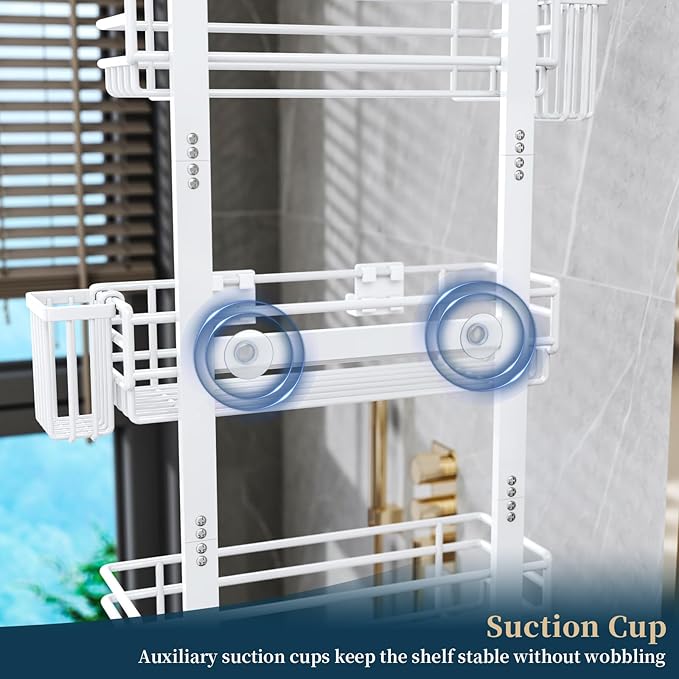 Consumest Over The Door Shower Caddy - 5 Tier Adjustable Shower Organizer Hanging with 2 Toothbrush Holders & 4 Hooks, Rustpr