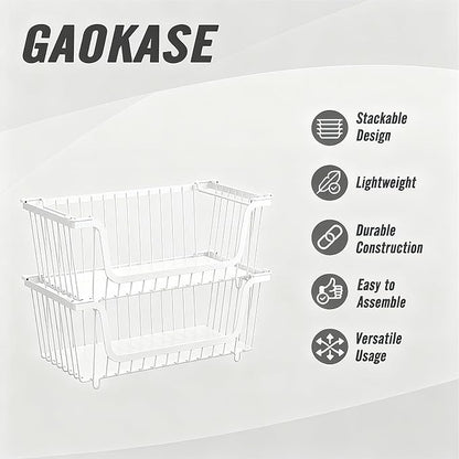 GAOKASE 4 Pcs Stackable Wire Baskets for Pantry Organizers and Storage,Vegetable Fruit Basket for Countertop,Kitchen Storage 
