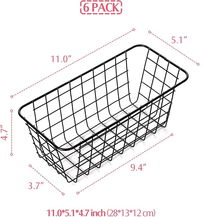 6 Pack Wire Storage Baskets Household Metal Wall-Mounted Containers Organizer Bins for Kitchen Bathroom Freezer Pantry Closet