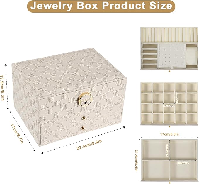 GUOER Jewelry Box for Women Girl Wife - Large PU Leather Jewelry Organizer Storage Case with 3 Layers Display for Earrings Br