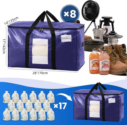 TAILI 8 Pack Dark Blue Extra Large Moving Bags, Heavy Duty Totes with Visible Window, Wrap Around Handles, Great for Storage