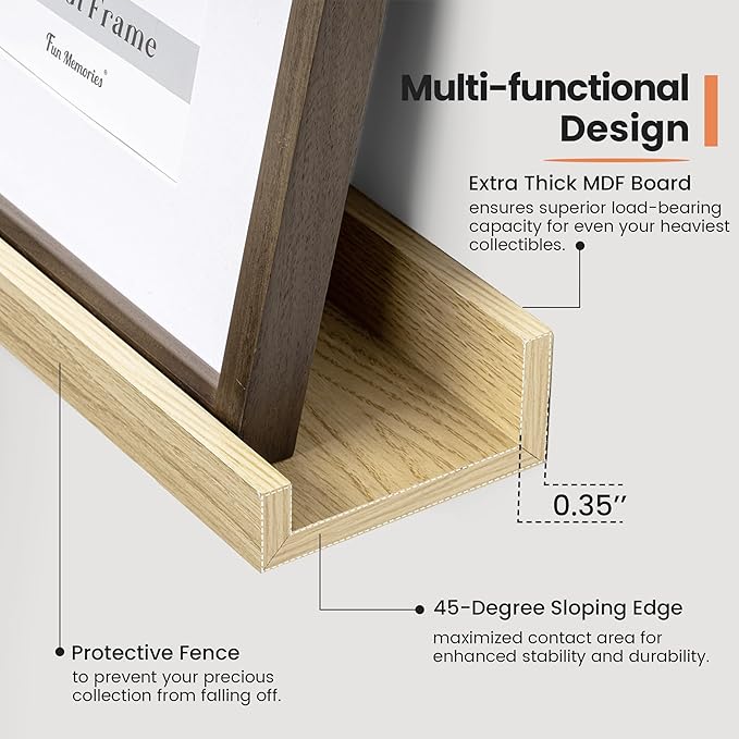 Fun Memories Picture Ledge Shelf, 48 Inch Long Floating Shelves Set of 6, Picture Shelf for Wall with Lip, Large Nursery Book