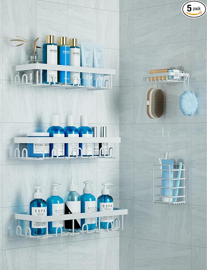 GVY Shower Caddy 5 Pack, Adhesive Shower Organizer Bathroom Shelves,Rustproof Bathroom Organizers and Storage for Home Decor,