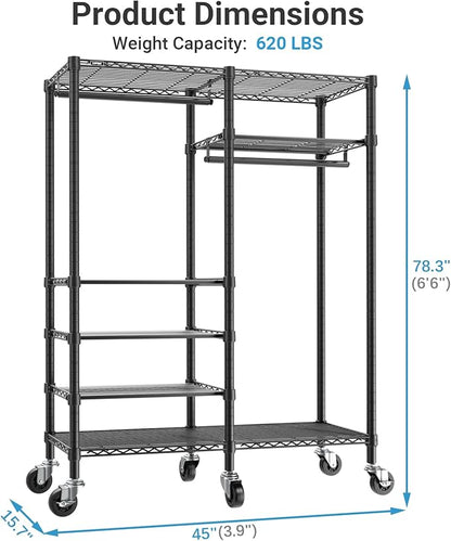 VIPEK R4 Garment Racks Heavy Duty Clothes Rack -620lb Capacity Metal Frame, Rolling Lockable Wheels & 6 Tiers Adjustable Heig