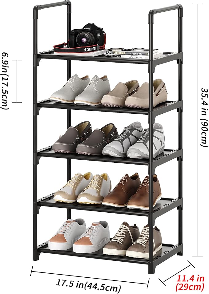 5-Tier Small Shoe Rack,Stackable Shoe Shelf Storage Organizer for Entryway Hallway Closet Bathroom Living Room(Black-5Tier)