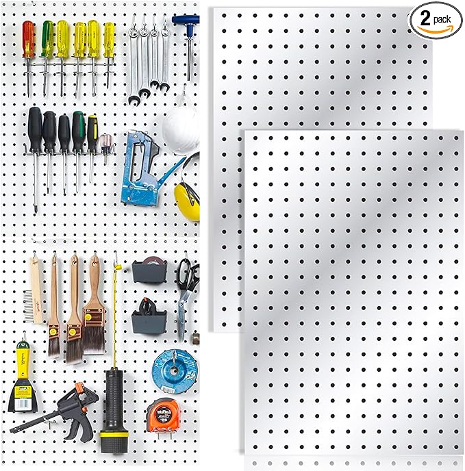 2 Pcs Pegboard, Metal Pegboard Wall Panels - Pegboard Wall Organizer System - Peg Boards for Walls, Small Peg Board Tool Stor