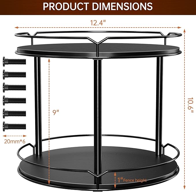 Spice Rack, Set of 2 Lazy Susan Organizer, 2-Tier Turntable Organizer, Rotating Spice Rack Organizer for Cabinet, Compact and