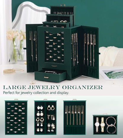 Homde Jewelry Organizer with Transparent Window Necklace Hooks Gift for Women Jewelry Box Display Case for Necklaces Rings Ea
