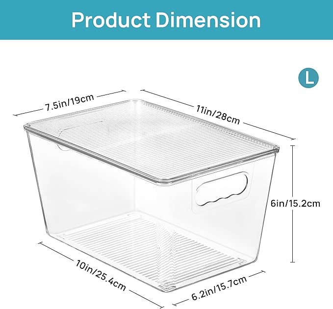 Vtopmart 8 Pack Clear Stackable Storage Bins with Lids, Large Plastic Containers with Handle for Pantry Organization and Stor