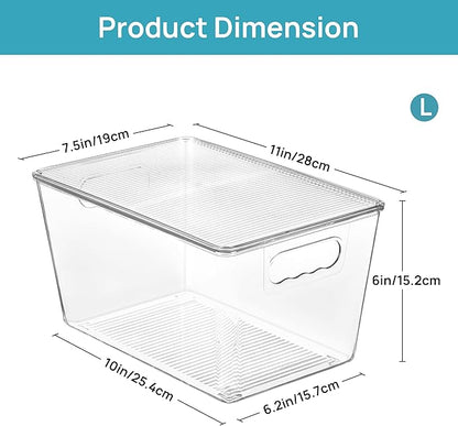 Vtopmart 8 Pack Clear Stackable Storage Bins with Lids, Large Plastic Containers with Handle for Pantry Organization and Stor