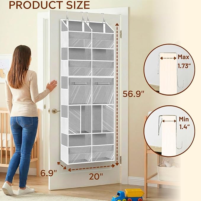 Over the Door Organizer 5 Tiers with Removable Drawers, Extra Large Door Storage of 6 Compartments & 2 Diaper Storage, Double