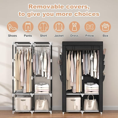 VTRIN Portable Closet Wardrobe Closet for Hanging Clothes with 4 Storage Shelves, 2 Hanging Rods and 6 Pockets, Stable and Ea