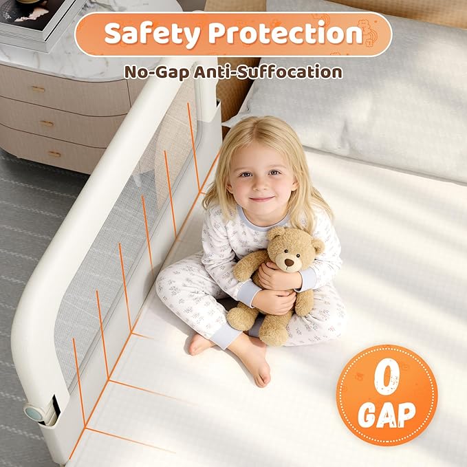 omzer Large Bed Guard Rail for Toddlers - 59inch Foldable & Adjustable Heights Baby Bed Safety Railing - Toddler Long Bed Rai