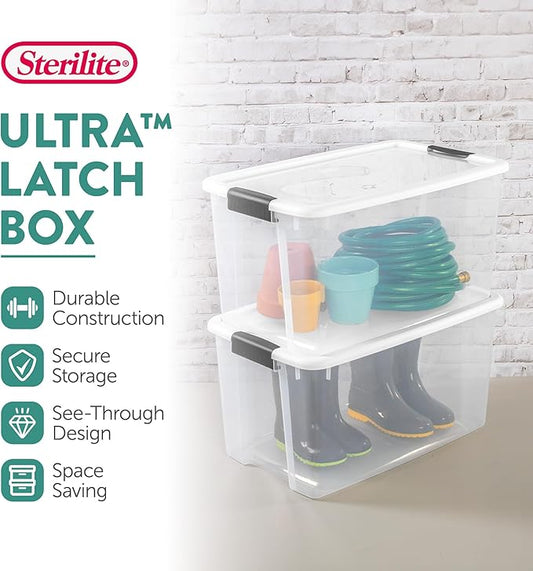 Sterilite 20-Pack Ultra Latching Box, Storage Bins with Lids, Clear Plastic, 70 Quart - Heavy-Duty Organizing Containers for 