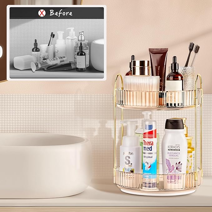360 Rotating Makeup Organizer - Large Capacity Spinning Perfume & Cosmetic Skincare Holder for Vanity & Countertop (Vibrant O