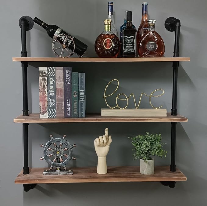 Pipe Shelves Industrial Pipe Shelving Shelves Real Wood Industrial Floating Pipe Shelves with Wood Planks 36 inch Wall Shelve