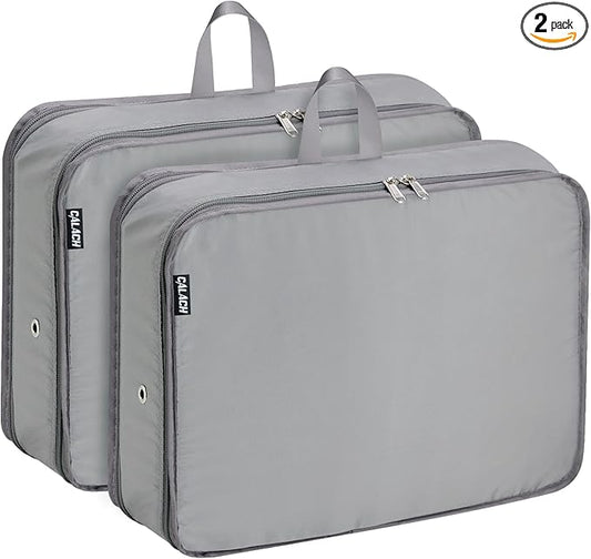 Compression Packing Cubes for Travel Essentials, 2pc Expandable Travel Cubes for Packing Bags Suitcase Organizer, Grey