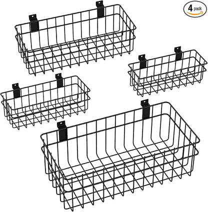 4 Pack Large Size Slatwall Baskets Set, Ventilated Metal Hanging Storage Slat Wall Basket, Mounted Slatwall Accessories for G