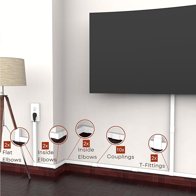 Cord Hider, Wire Cover, Cord Covers Wall Mounted TV, Cable Hider, 157 in Paintable White Raceway Kit, Electrical Cords Concealer, Cable Management, Hide Cords Wall, Wire Molding, Adhesive Channel