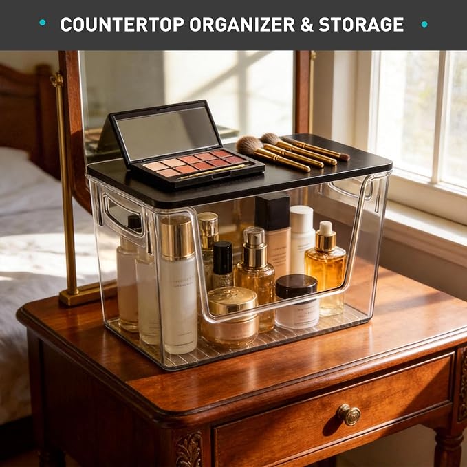 Pantry Organizers Storage, Under Sink Organizer Trash Bag Holder with Bamboo Lids Large Capacity Clear Storage Bins for Onion