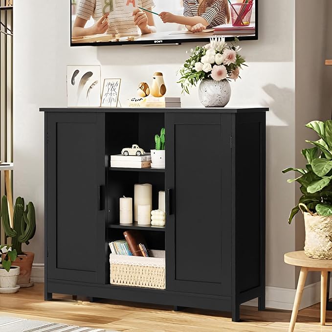 Iwell Storage Cabinet with 2 Doors and 4 Storage Shelves, Bathroom Cabinet, Cupboard for Living Room, Home Office, Entryway, 
