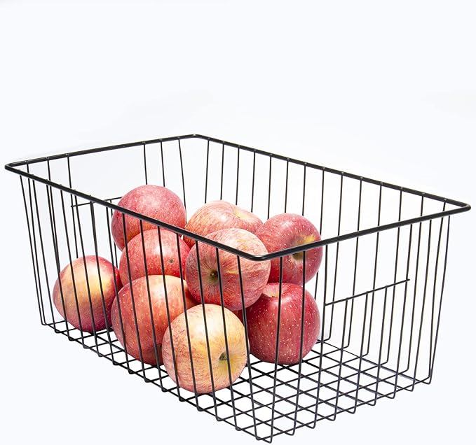 16" L x 12" W Wider Freezer Storage Organizer Baskets Container, Deep Metal Wire Chest Upright Refrigerator Divider Bins with