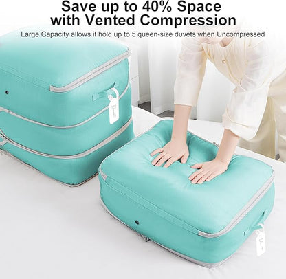 Comforter Storage Bag - Large Capacity Blanket Storage Bags 3-Layer Ultra Space Saving Self Compression Organizer, Washable C