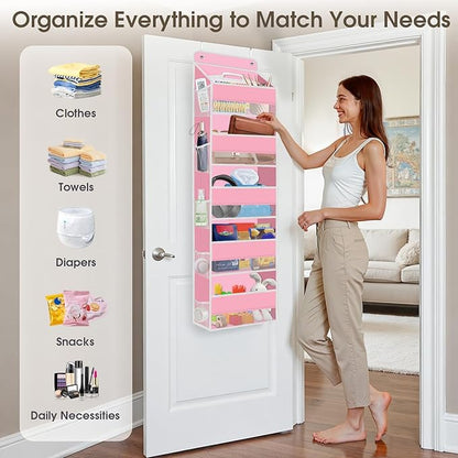 SpaceHacks 5-Tier Over The Door Organizer Hanging Storage Organizers with Clear Window 40lb Large Capacity Room Organizer for