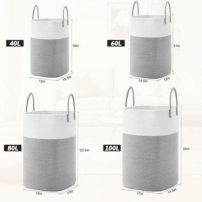 Laundry Basket,Woven Cotton Rope Laundry Hamper,Versatile Storage for Dirty Clothes,Baby Toys,and Blankets in Bathroom, Nurse