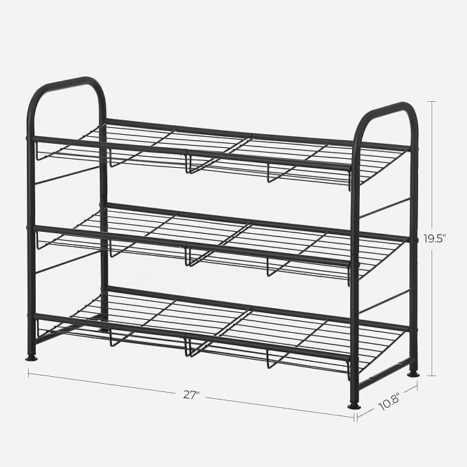SONGMICS Shoe Rack, 3 Tier Shoe Organizer for Closet, Holds up to 12 Pairs of Shoes, Shoe Rack for Front Door Entrance, Metal